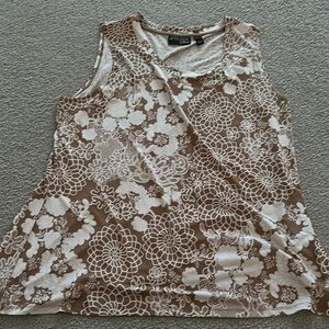 Women's Brown and White Floral dressy sleeveless top